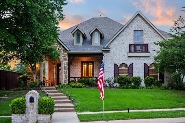 6004 Blossom Ct, Mckinney, TX 75072 - view of front of property with brick siding, a balcony, covered porch, and a shingled roof