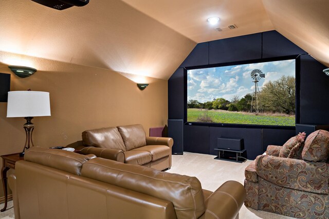 6004 Blossom Ct, Mckinney, TX 75072 - carpeted cinema featuring vaulted ceiling