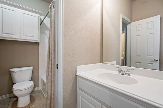 6004 Blossom Ct, Mckinney, TX 75072 - bathroom with toilet, vanity, shower / tub combo, and tile patterned flooring