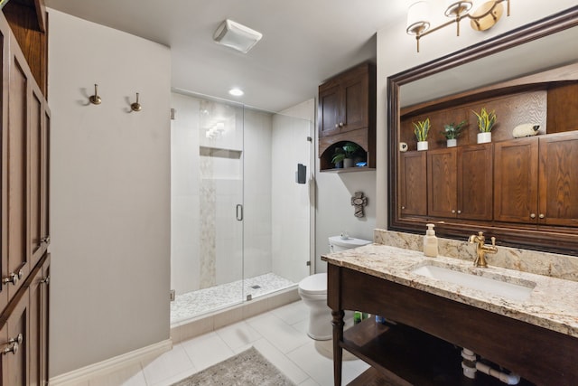 15961 Custer Trl, Frisco, TX 75035 - bathroom featuring tile patterned floors, a stall shower, vanity, and recessed lighting