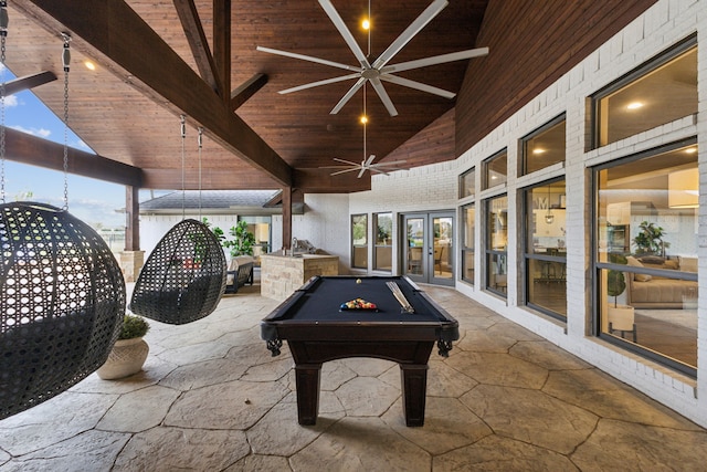15961 Custer Trl, Frisco, TX 75035 - view of patio with french doors, exterior kitchen, a ceiling fan, and a fire pit