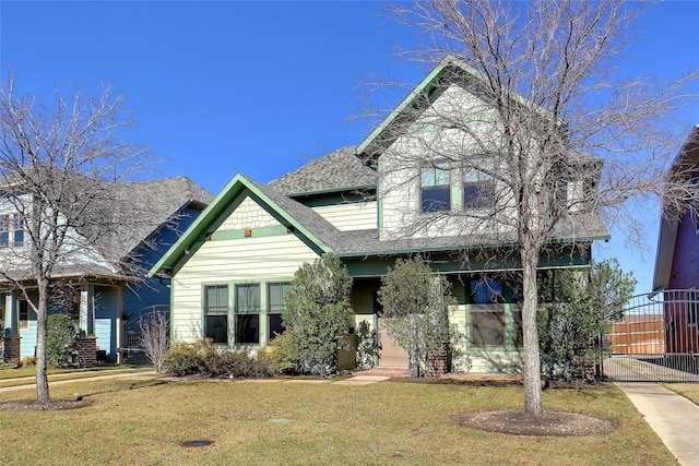 613 E Wall St, Grapevine, TX 76051 - victorian-style house with roof with shingles, a gate, fence, and a front lawn