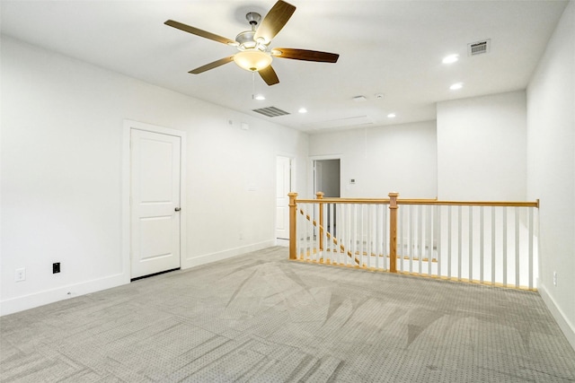 613 E Wall St, Grapevine, TX 76051 - carpeted spare room featuring baseboards, visible vents, recessed lighting, and a ceiling fan