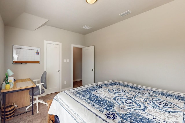 bedroom featuring baseboards, carpet, and visible vents