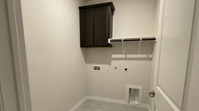 4165 Plateau Dr, Forney, TX 75126 - laundry room with gas dryer hookup, washer hookup, baseboards, hookup for an electric dryer, and cabinet space