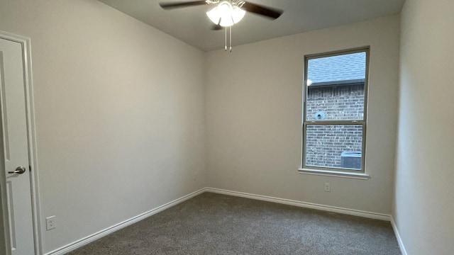4165 Plateau Dr, Forney, TX 75126 - unfurnished room featuring baseboards, dark carpet, and ceiling fan
