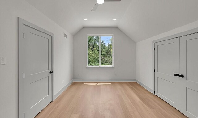 538 Proctor Ave, Waco, TX 76708 - bonus room with lofted ceiling, light wood-style floors, baseboards, ceiling fan, and recessed lighting