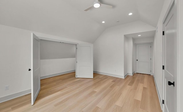 538 Proctor Ave, Waco, TX 76708 - bonus room with lofted ceiling, light wood-style flooring, recessed lighting, ceiling fan, and baseboards