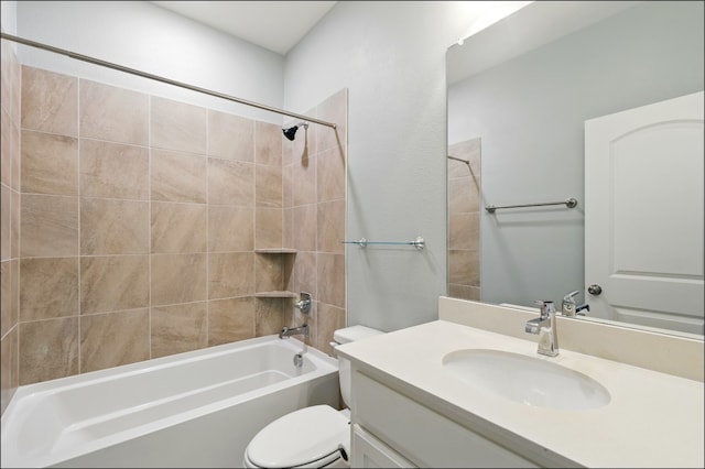 full bathroom with vanity, toilet, and bathtub / shower combination