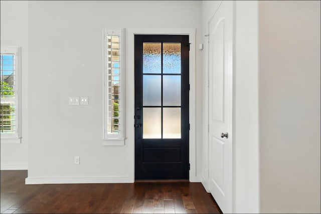 foyer entrance featuring baseboards and dark wood-style flooring