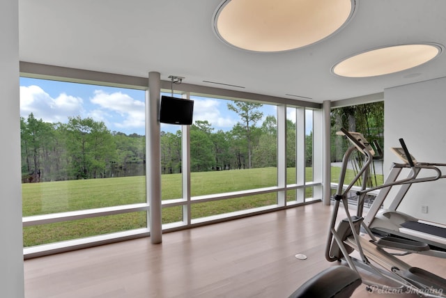 613 Moore Rd, Elm Grove, LA 71051 - workout room with wood finished floors and floor to ceiling windows