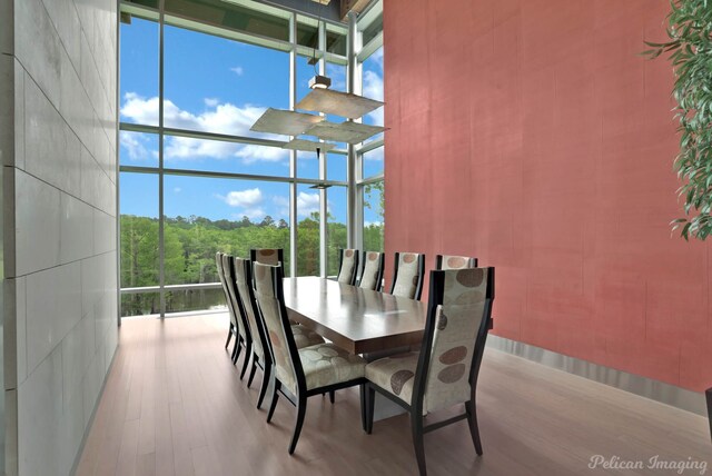 613 Moore Rd, Elm Grove, LA 71051 - dining space with floor to ceiling windows, wood finished floors, and a high ceiling