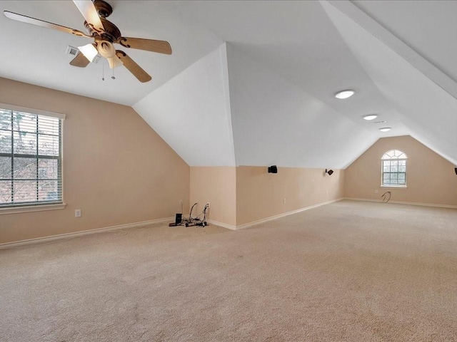 1904 Loblolly Ln, Lufkin, TX 75904 - additional living space featuring lofted ceiling, baseboards, carpet, and ceiling fan