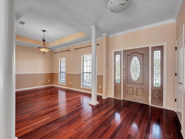 1904 Loblolly Ln, Lufkin, TX 75904 - entrance foyer with hardwood / wood-style floors, decorative columns, baseboards, and ornamental molding
