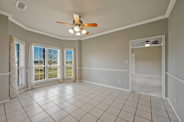 4489 E Fm 120, Denison, TX 75021 - unfurnished room with crown molding, light tile patterned floors, a ceiling fan, and visible vents