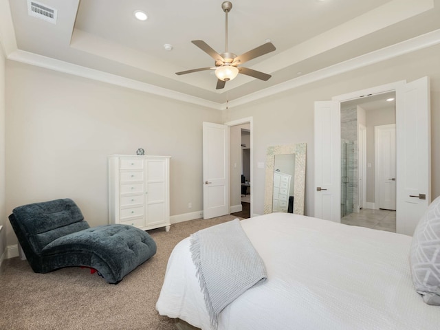1040 Sugar Bars Dr, Lucas, TX 75002 - bedroom featuring a raised ceiling, recessed lighting, baseboards, ceiling fan, and light carpet