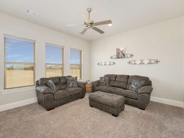 1040 Sugar Bars Dr, Lucas, TX 75002 - carpeted living room featuring baseboards, ceiling fan, and recessed lighting