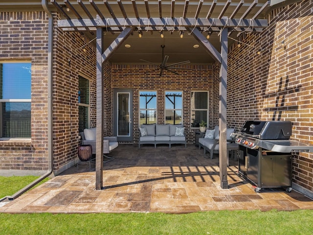 1040 Sugar Bars Dr, Lucas, TX 75002 - view of patio featuring an outdoor hangout area, area for grilling, and a ceiling fan