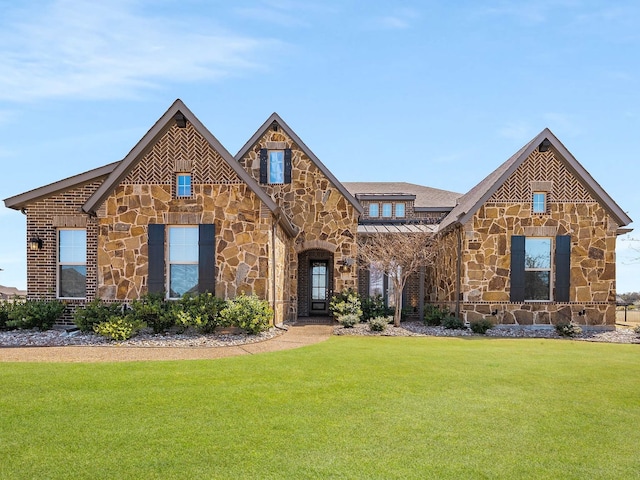 1040 Sugar Bars Dr, Lucas, TX 75002 - view of front facade with stone siding, a front lawn, and a standing seam roof