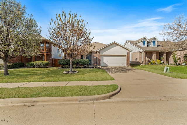 1028 Castle Top Dr, Fort Worth, TX 76052 - view of front of property featuring brick siding, an attached garage, a front yard, and driveway