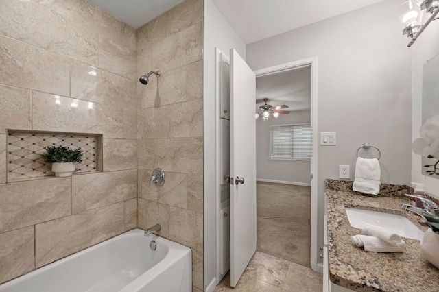 3712 Chittam Ln, Bedford, TX 76021 - bathroom with tub / shower combination, vanity, ceiling fan, and tile patterned flooring