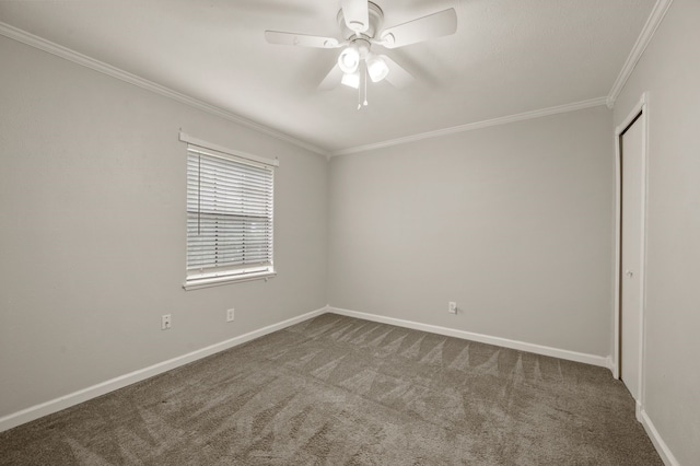 3712 Chittam Ln, Bedford, TX 76021 - carpeted spare room with ornamental molding and a ceiling fan