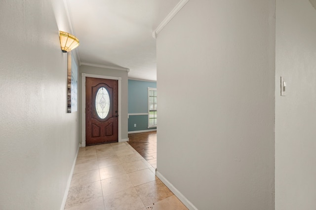 3712 Chittam Ln, Bedford, TX 76021 - entrance foyer with ornamental molding and light tile patterned floors