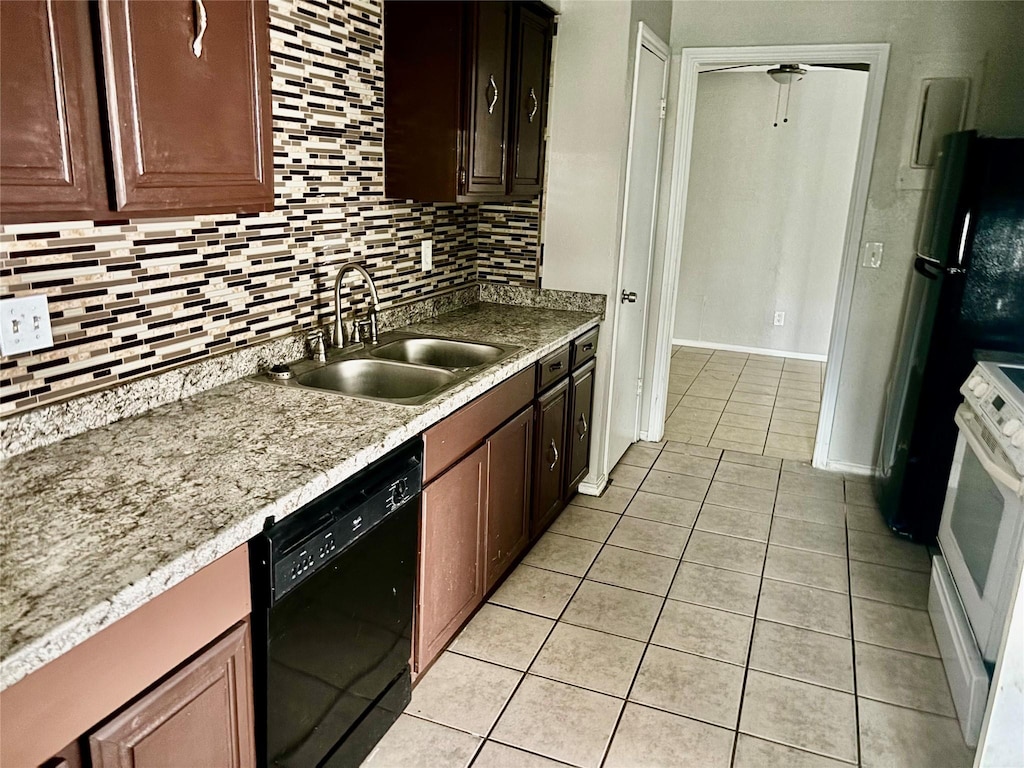 8805 N Normandale St, Fort Worth, TX 76116 - kitchen with a sink, freestanding refrigerator, tasteful backsplash, white range with electric cooktop, and black dishwasher