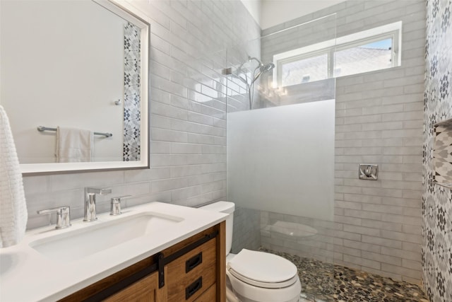 3612 Green Mountain Pl, Mckinney, TX 75070 - full bath featuring a tile shower, toilet, tile walls, and vanity