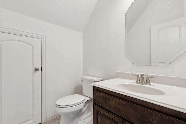 3612 Green Mountain Pl, Mckinney, TX 75070 - bathroom featuring vanity, toilet, lofted ceiling, and tile patterned flooring