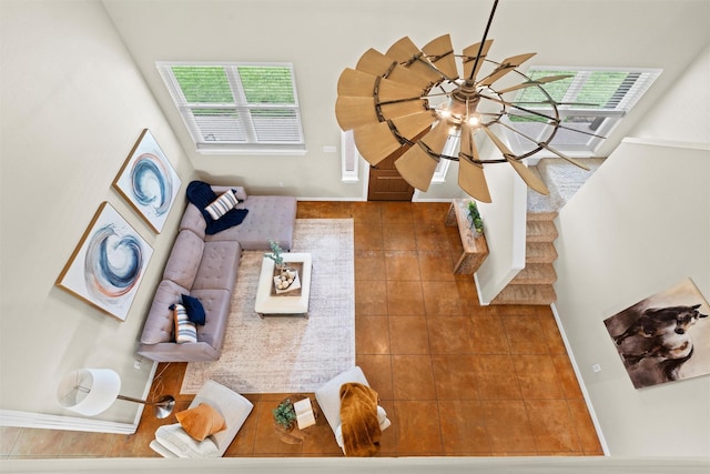 tiled living room with baseboards