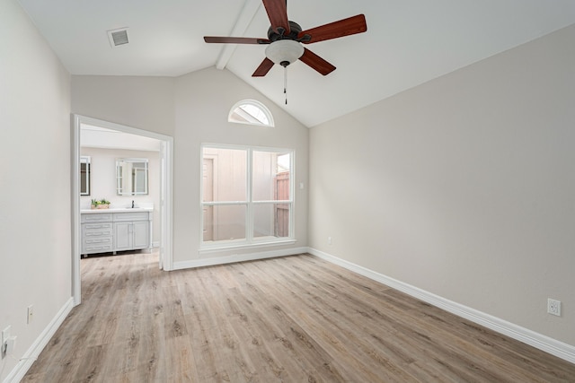 632 Albrook Dr, Allen, TX 75002 - unfurnished room featuring a ceiling fan, light wood-type flooring, beam ceiling, baseboards, and a sink
