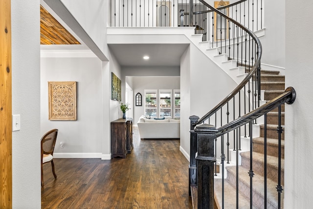 3510 Springbell St, Celina, TX 75009 - entrance foyer featuring baseboards, wood finished floors, stairs, and a high ceiling