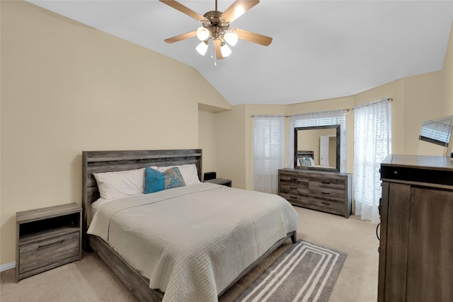 724 Darlington Trl, Fort Worth, TX 76131 - bedroom with light carpet, vaulted ceiling, and a ceiling fan