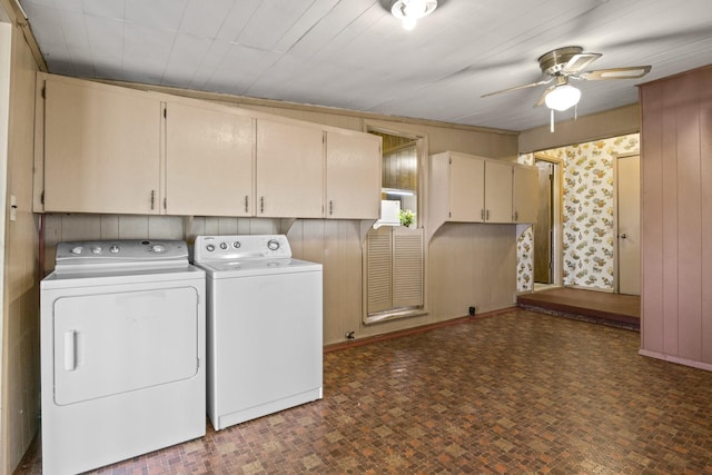 609 E Main, Omaha, TX 75571 - laundry area with washer and clothes dryer, cabinet space, and a ceiling fan