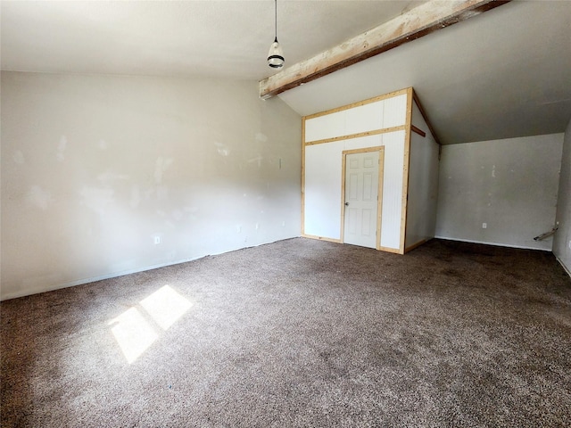 bonus room with carpet flooring and lofted ceiling with beams