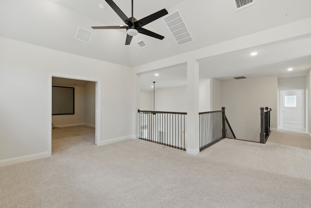 2205 Sandrellan St, Fort Worth, TX 76008 - unfurnished room featuring light colored carpet, a ceiling fan, baseboards, recessed lighting, and high vaulted ceiling