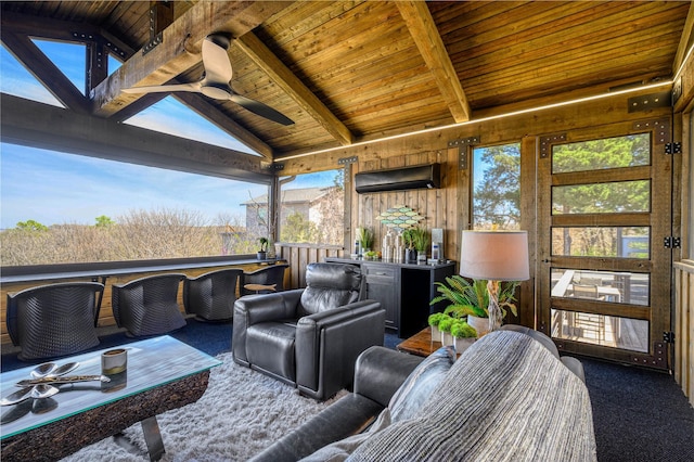 sunroom featuring beam ceiling