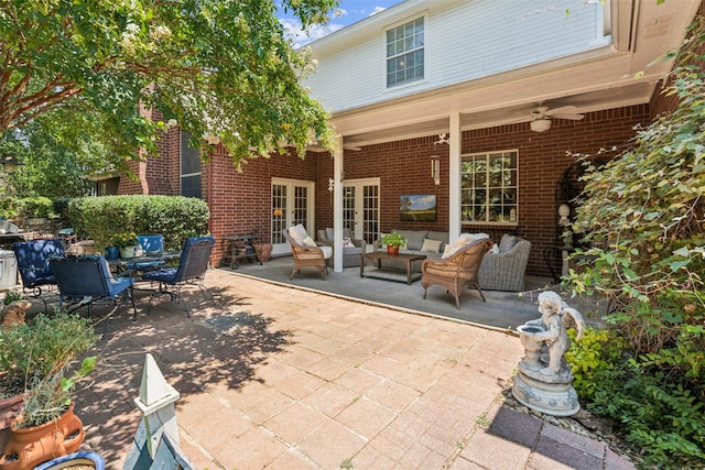 7388 Wilderness Way, Weatherford, TX 76085 - view of patio / terrace featuring french doors, outdoor lounge area, and a ceiling fan