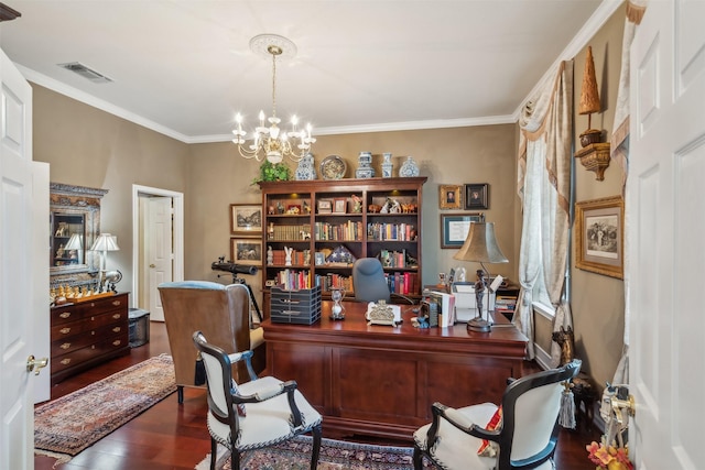 7388 Wilderness Way, Weatherford, TX 76085 - office space with a chandelier, wood finished floors, and ornamental molding