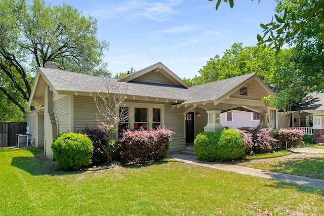 422 S Winnetka Ave, Dallas, TX 75208 - view of front of property with roof with shingles, a chimney, and central air condition unit