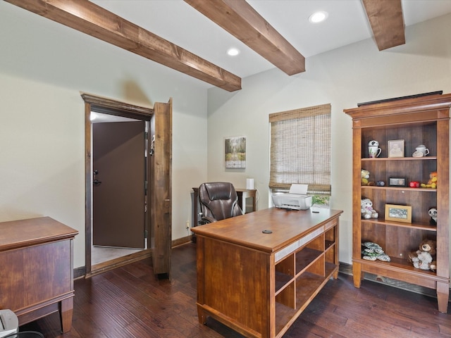 141 County Road 3481, Paradise, TX 76073 - office featuring hardwood / wood-style flooring, baseboards, beam ceiling, and recessed lighting