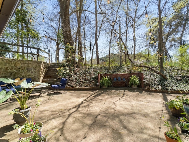 view of patio / terrace with stairway