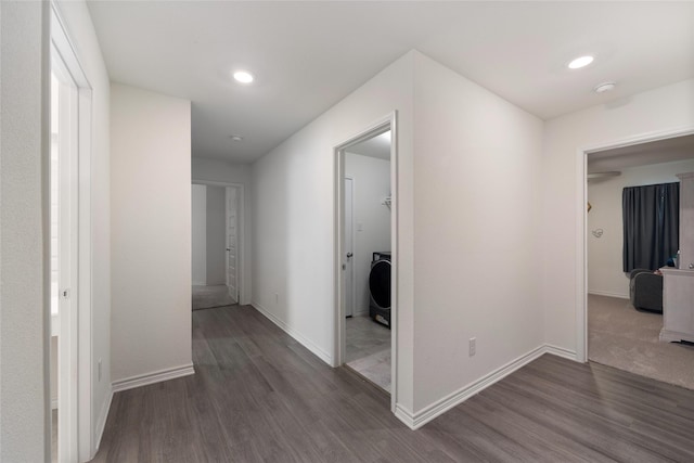 816 Adair Dr, Aubrey, TX 76227 - corridor featuring wood finished floors, recessed lighting, baseboards, and washer / dryer