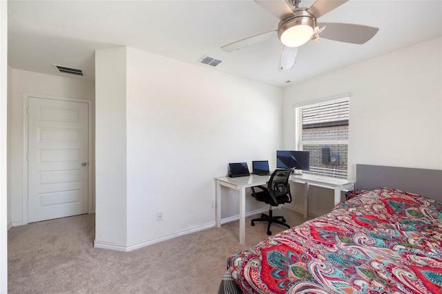 816 Adair Dr, Aubrey, TX 76227 - bedroom featuring light carpet, visible vents, baseboards, and a ceiling fan