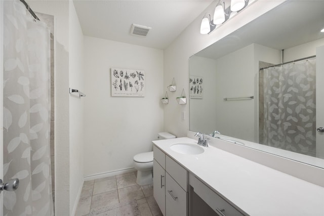 816 Adair Dr, Aubrey, TX 76227 - full bathroom with vanity, visible vents, toilet, curtained shower, and baseboards