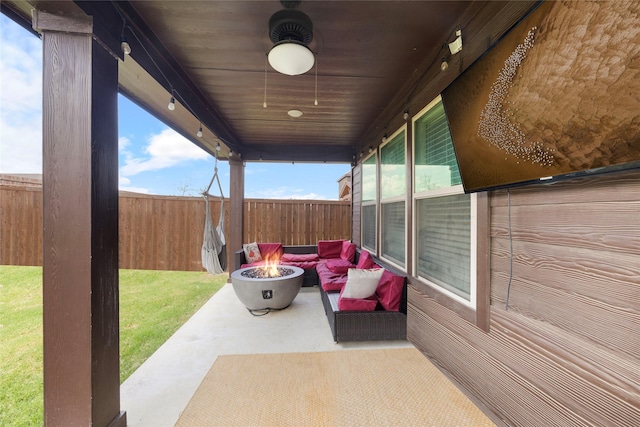 816 Adair Dr, Aubrey, TX 76227 - view of patio featuring a fire pit and fence