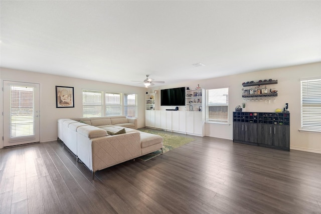 816 Adair Dr, Aubrey, TX 76227 - living area with a wealth of natural light, ceiling fan, wood finished floors, and baseboards