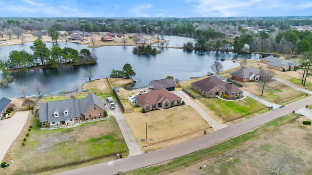 birds eye view of property featuring a water view and a residential view