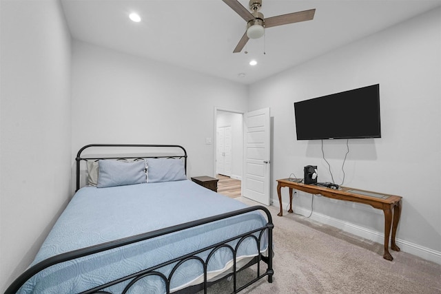 3025 S College Blvd, Denison, TX 75020 - bedroom featuring carpet flooring, baseboards, ceiling fan, and recessed lighting
